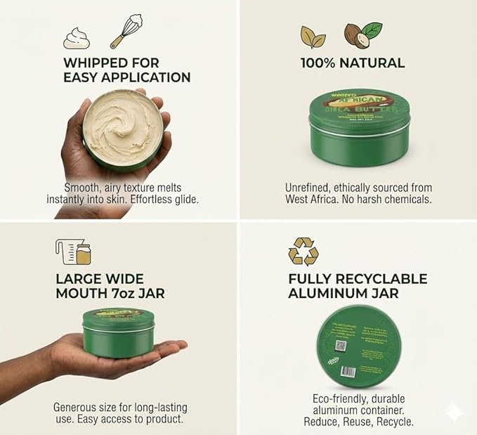 Whipped Shea Butter for Body, Skin & Hair | Eczema, Dry Skin, Stretch Marks | African | 7oz | Packaging May Vary
