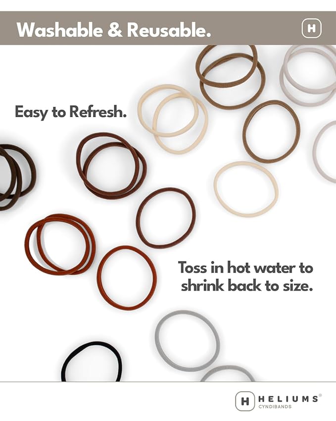 Heliums Thin Seamless Hair Ties - Auburn - 6mm Nylon No Damage Ponytail Holders, 1.75 Inch, Medium Hold for Thin to Normal Hair - 18 Pack