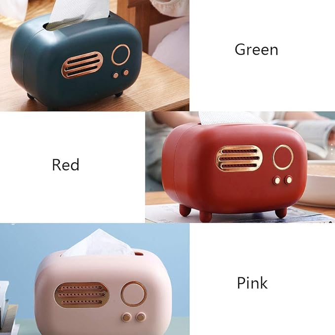 WAYUTO Vintage Radio Facial Tissue Box Cover Napkin Holder Decorative Napkin Storage Organizer Paper Towel Dispenser Container for Bathroom Car Office Desk Home Decor Bedroom Restaurant Pink