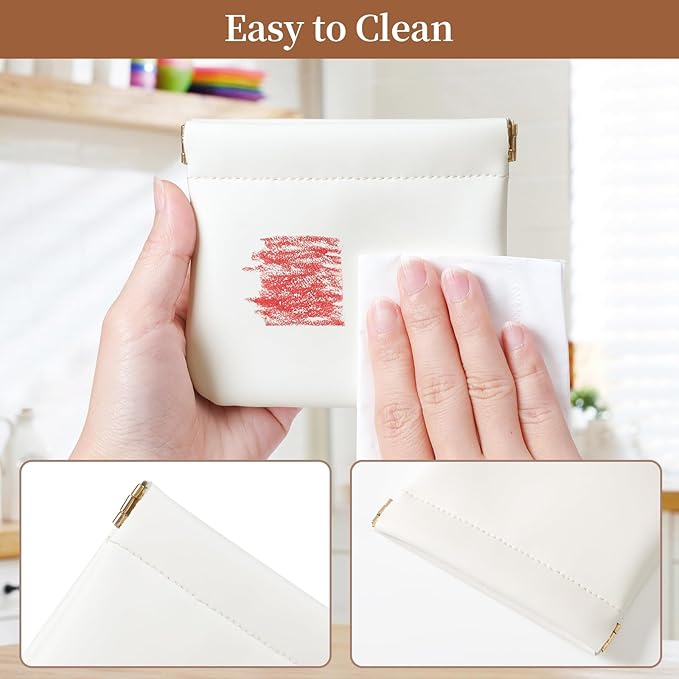 MEIBOOCH 2 Pack Small Makeup Bag for Women, New Organosilicon Super Fiber PU Leather Mini Cosmetic Bag for Travel, Coin Purse Organizer Storage Pouch (Cream)