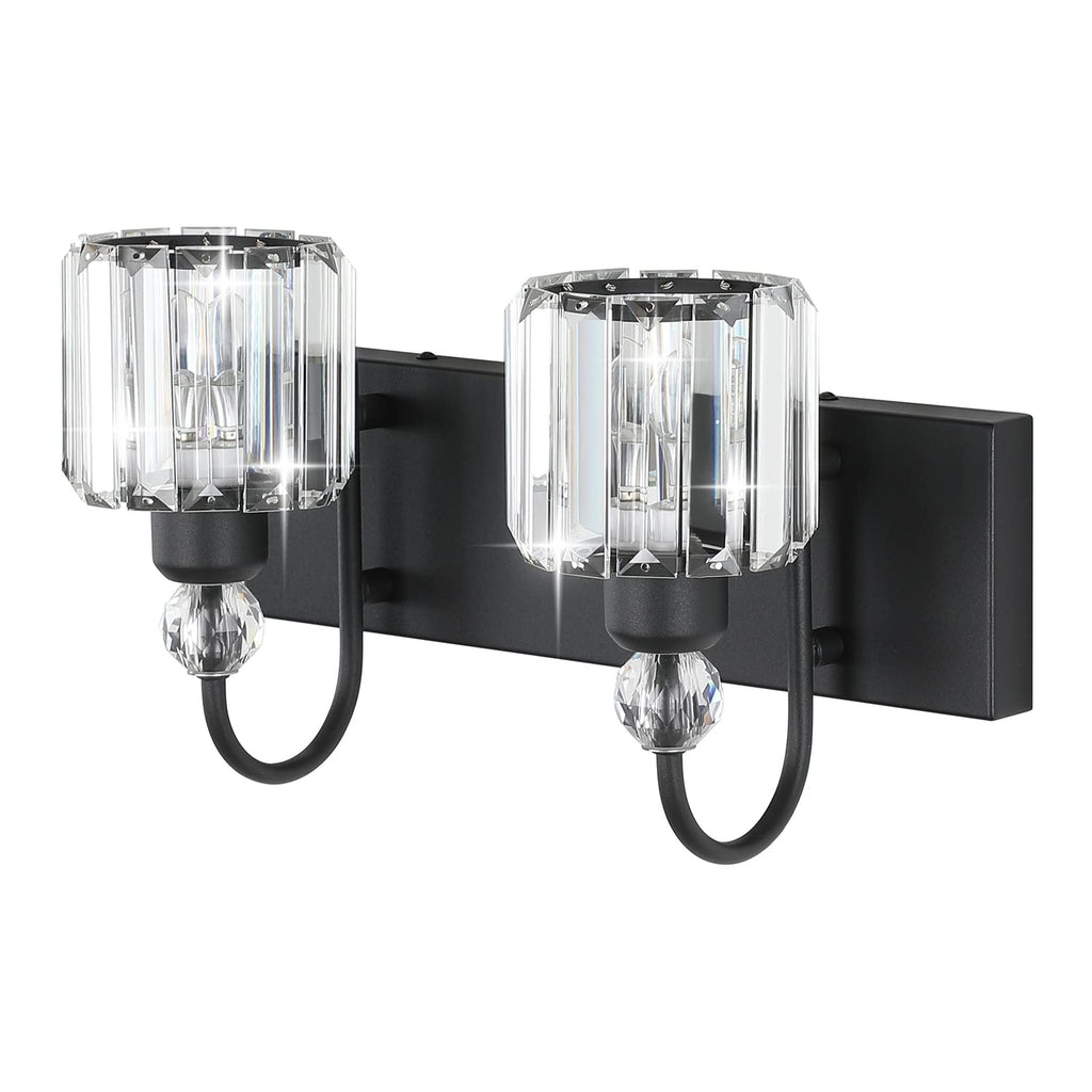 Ralbay Modern Vanity Lights - 2-Light Black Crystal Bathroom Wall Fixtures