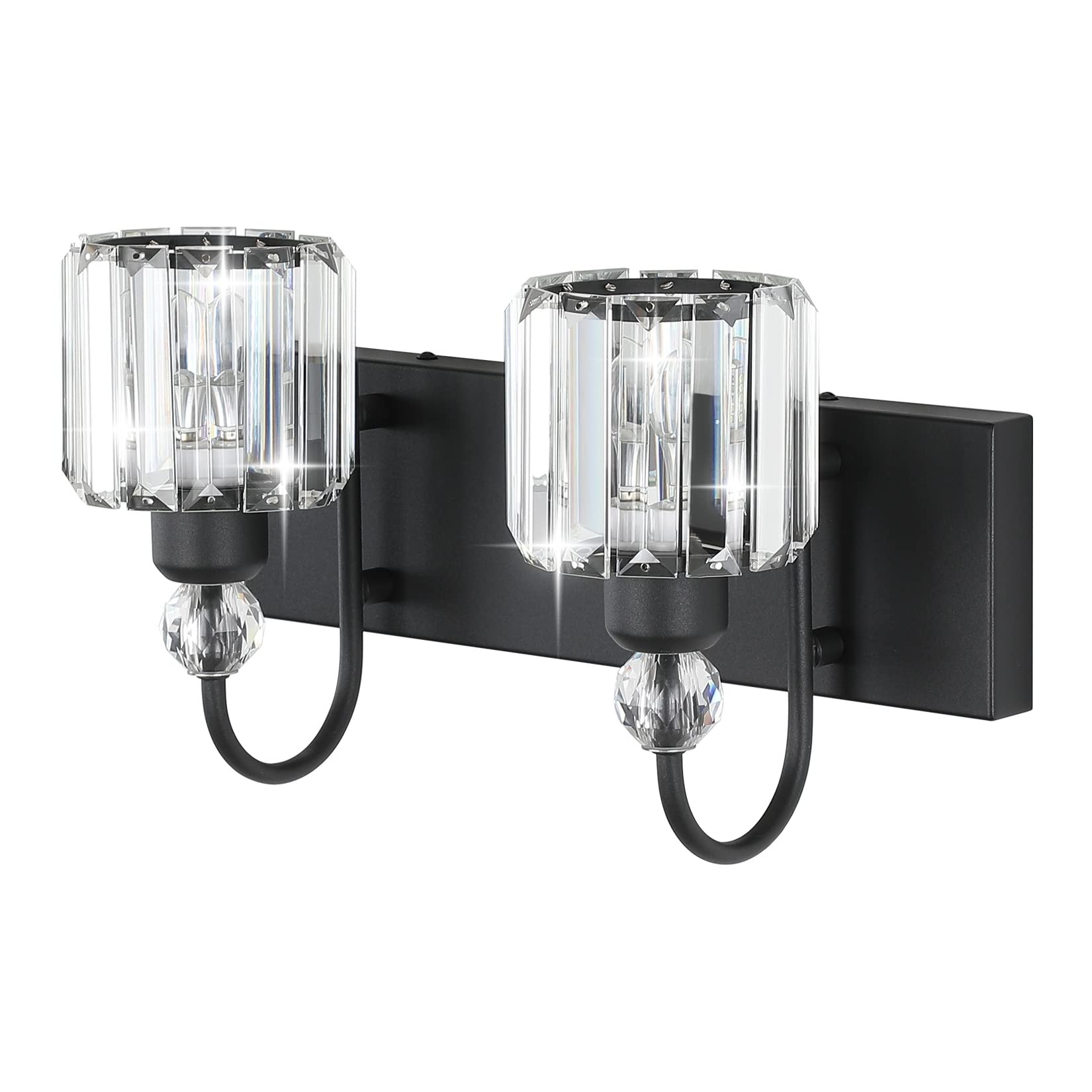 Ralbay Modern Vanity Lights - 2-Light Black Crystal Bathroom Wall Fixtures