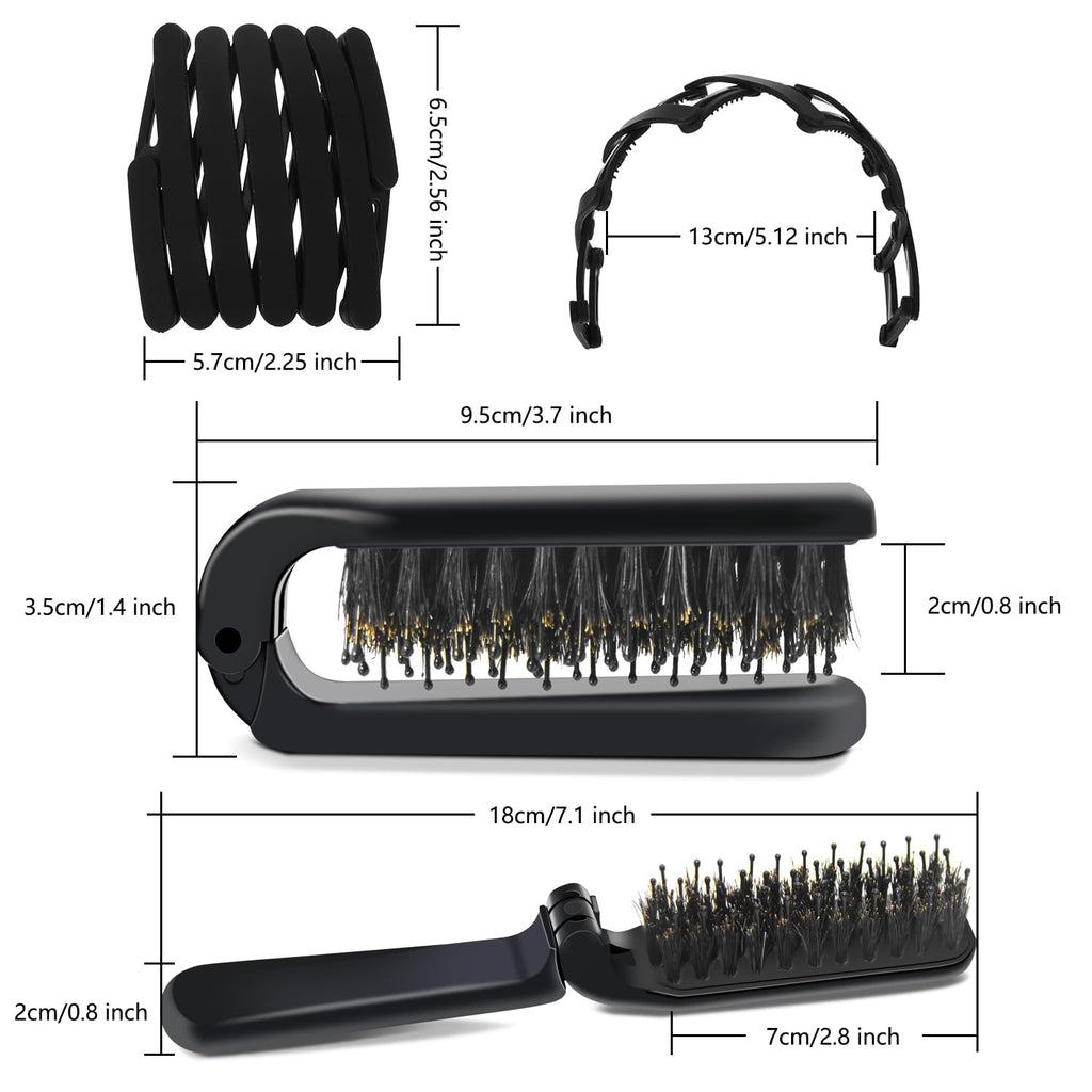 Aozzy 6Pcs Travel Boar Bristle Folding Hair Brush with Retractable Band for Thin/Thick Hair, Mini Brush for Women's Hairstyles, Men's Hair & Beard - Great for Purse/Pocket