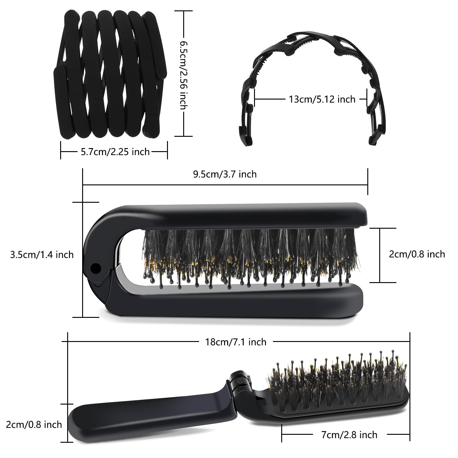 Aozzy 6Pcs Travel Boar Bristle Folding Hair Brush with Retractable Band for Thin/Thick Hair, Mini Brush for Women's Hairstyles, Men's Hair & Beard - Great for Purse/Pocket