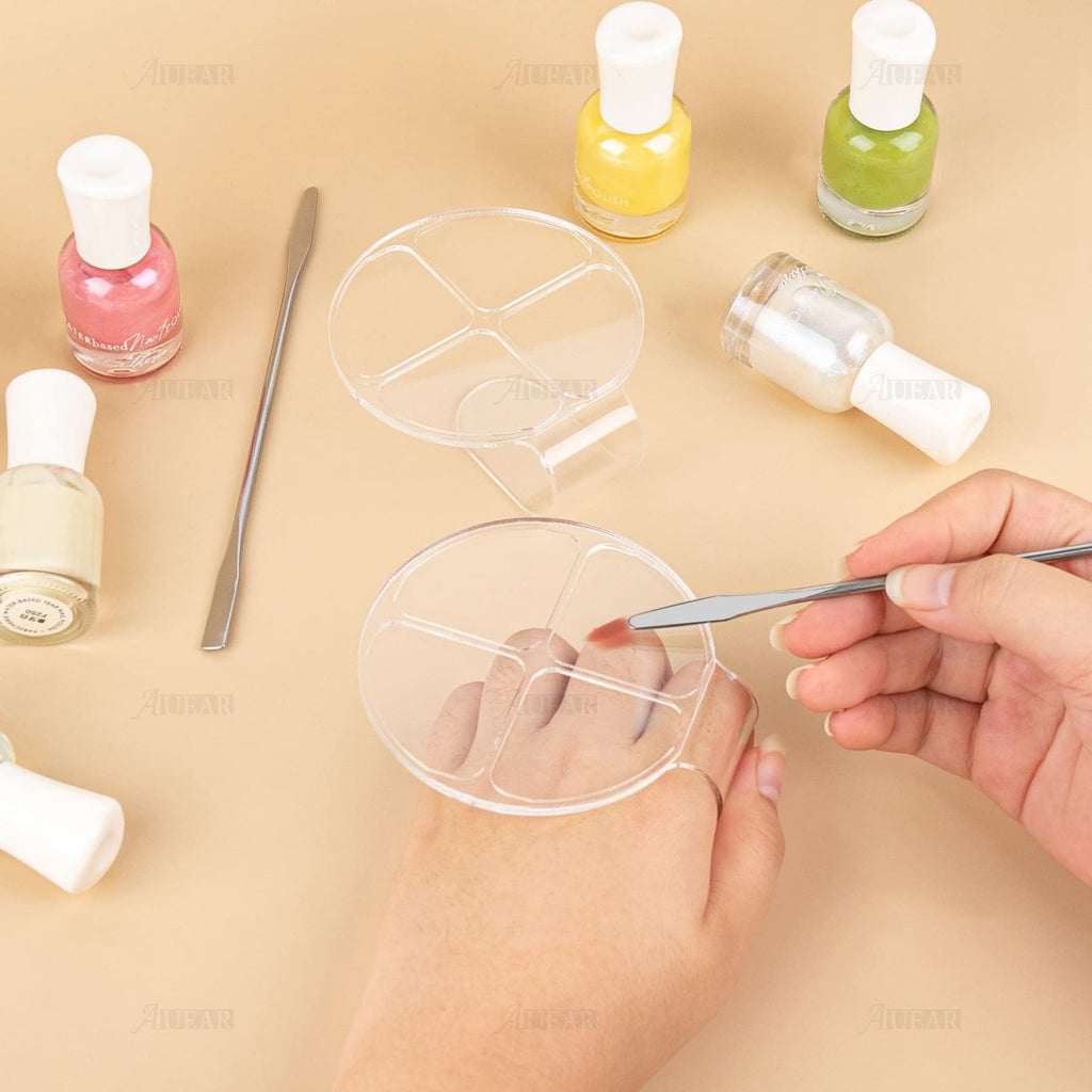 AUEAR, 2 Pack Hand Makeup Mixing Palette Handheld Clear Cosmetic Nail Art Manicure with Pieces Spatula for Foundation