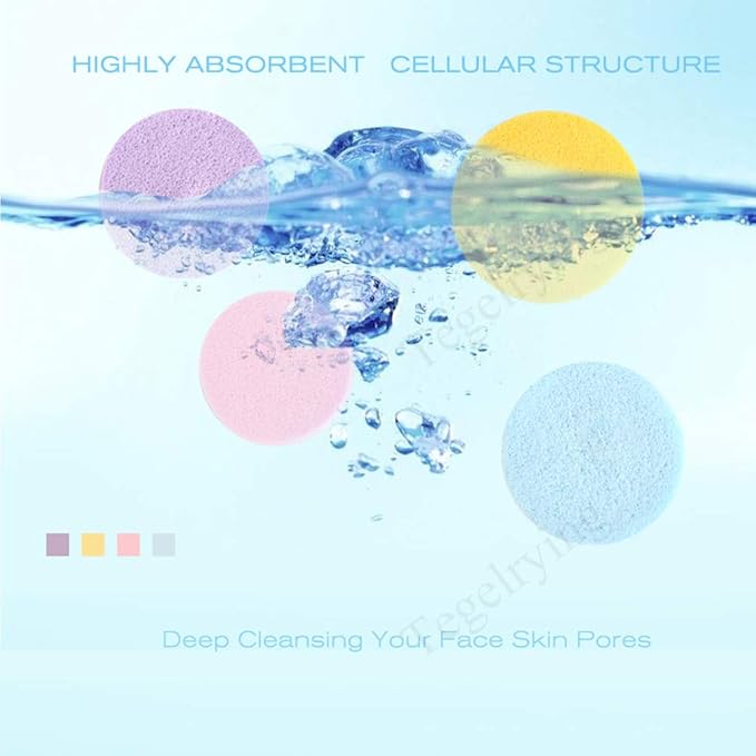 Facial Sponge Compressed,120 Count PVA Professional Makeup Removal Round Face Wash Sponges Spa Pads Exfoliating Cleansing for Women,Yellow,Pink,Purple,Blue