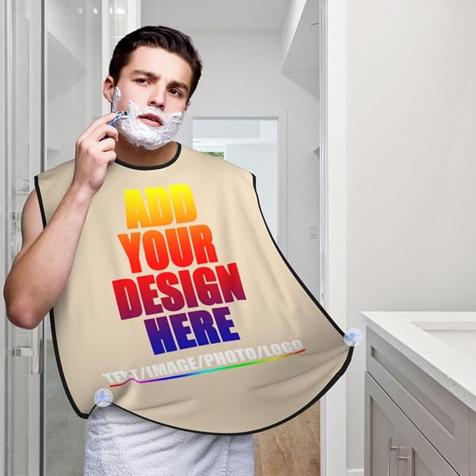 Custom Beard Apron for Men Personalized Gift with Name Image Picture Text Beard Shave Cape Customized Beard Trimming Catcher Bib for Bathroom Natural