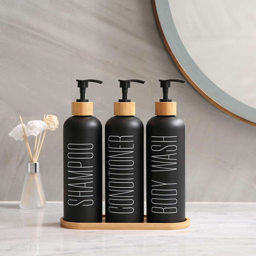 Prus Waso Shampoo and Conditioner Dispenser, Black