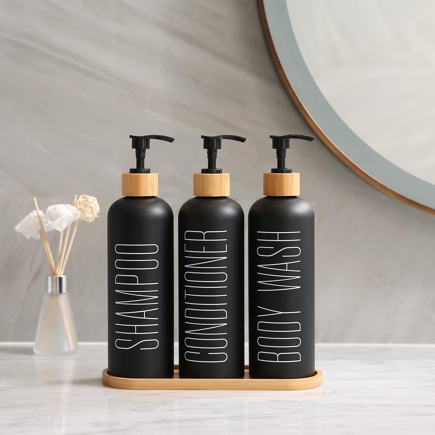 Prus Waso Shampoo and Conditioner Dispenser, Black