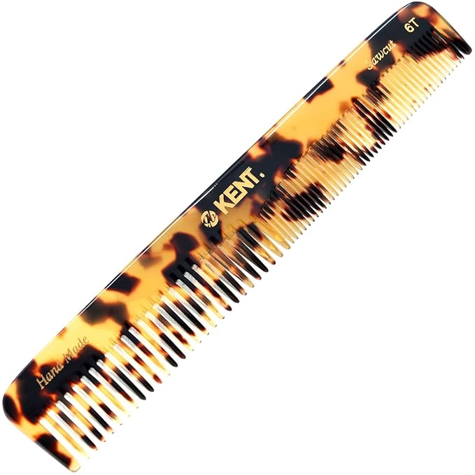 Kent 6T TY Fine Tooth and Wide Tooth Hair Comb, Handmade Styling Comb for Hair Care, Barber Combs, Beard Combs For Men, Styling Grooming for Men, Women and Kids
