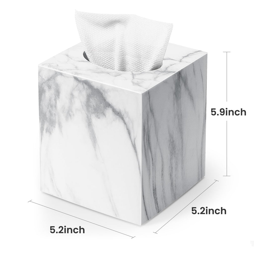 Tissue Box Cover,Square Acrylic Tissue Holder with Non-Slip Base,Marble