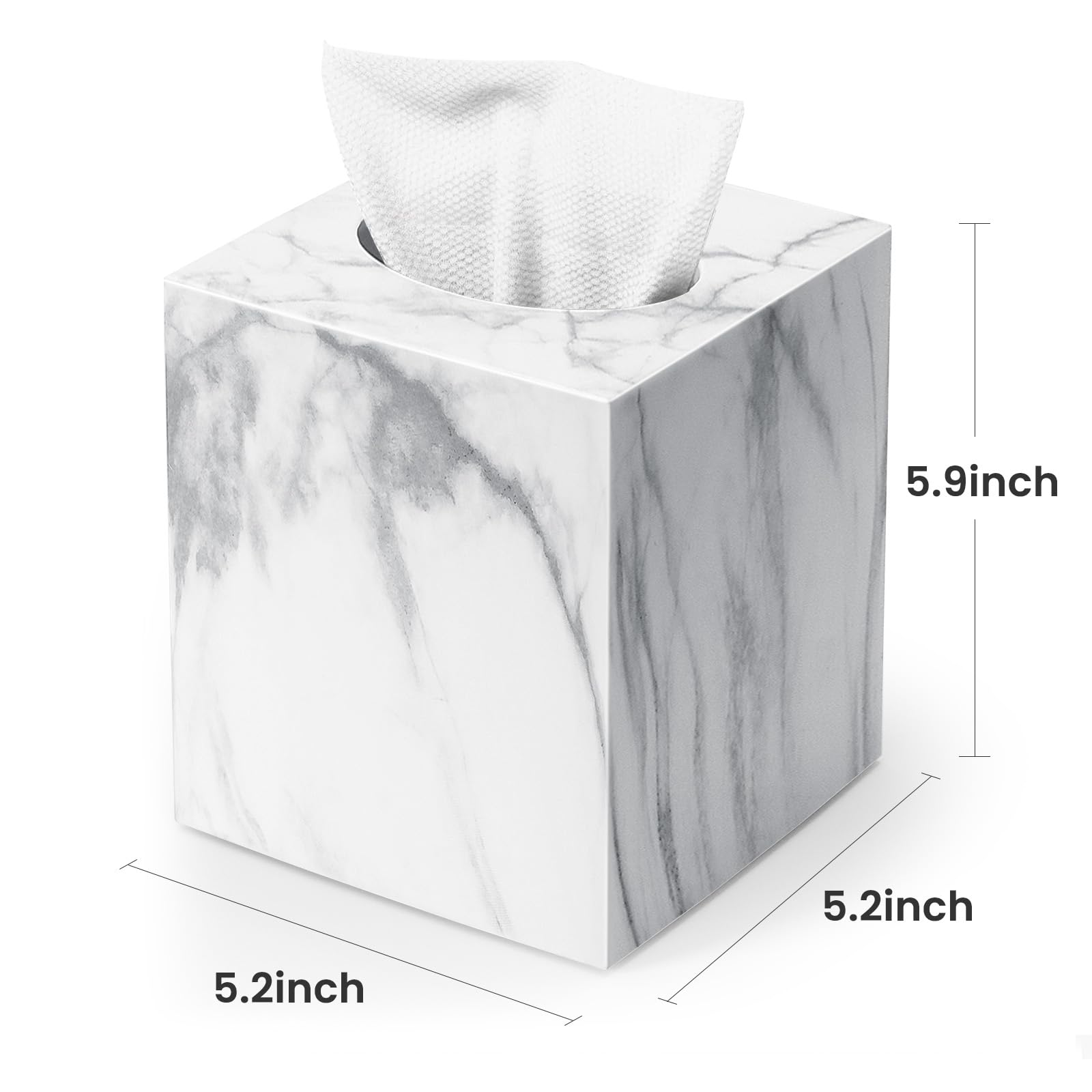 Tissue Box Cover,Square Acrylic Tissue Holder with Non-Slip Base,Marble