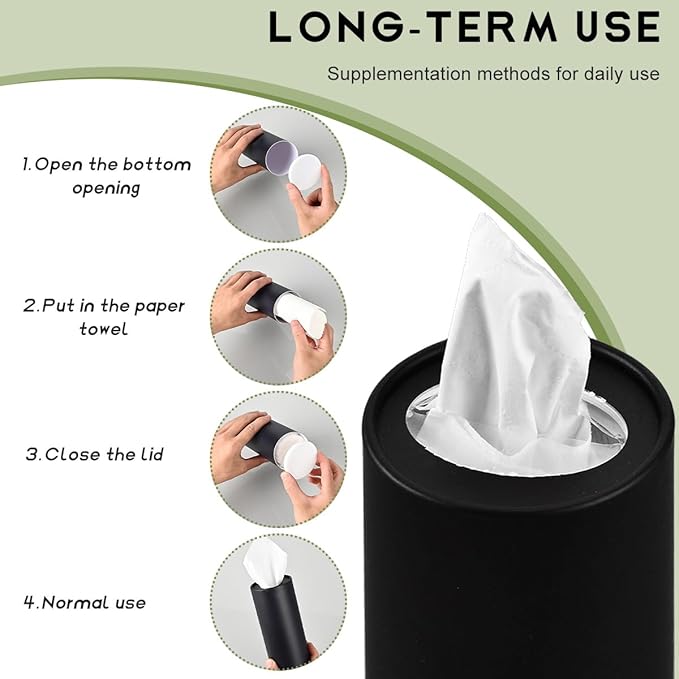4 PCS Car Tissue Holder, Quick Convenient Refill Cylinder Facial Tissue Holder, Travel Tissues Box Round Container Suitable for Car Cup Holder, Universal Car Accessories (Black)