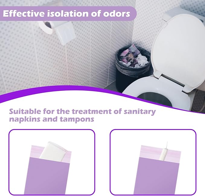 200 Pcs Purple Sanitary Napkin Disposal Bags,Sealable Tampon Disposal Bags, Prevents Odours Thickened Size Feminine Hygiene Bag for Sanitary Napkins and Pads,Disposable Tampon