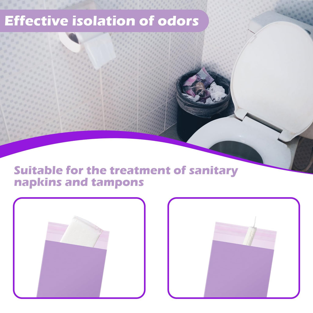 ZSMKJIAYE 200 Pcs Purple Sanitary Napkin Disposal Bags,Sealable Tampon Disposal Bags, Prevents Odours Thickened Size Feminine Hygiene Bag for Sanitary Napkins and Pads,Disposable Tampon