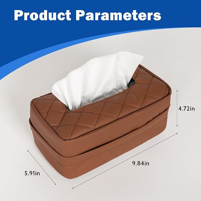 Car Tissue Holder, Standard Tissue Holder for Car Pu Leather Car Napkin Holder, Car Backseat Extra Large Tissue Organization Fit for 120-150 Tissues 9.84'' x 3.94'' x 5.51'' (Matte Brown)