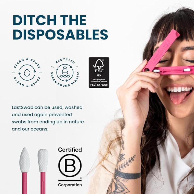 LastSwab Reusable Q-Tips for Makeup - Precision Silicone Cotton Swabs for Eyeliner, Mascara & Touch-Ups - Eco-Friendly Washable Q Tip Alternative - Zero Waste, Travel Case - Red
