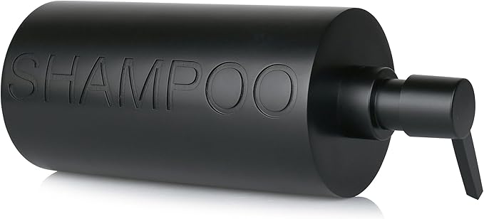 Indecor Home Matte Black Shampoo Dispenser Modern Refillable Pump Bottle with Embossed Text, Durable Resin Construction for Bathroom and Kitchen