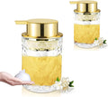 Abriclo Glass Foaming Soap Dispenser 2 Pack Refillable Foaming Hand Soap Dispenser with Gold Large Pump Wide Opening for Bathroom Kitchen Countertop Modern Home Decor with Elegant Pattern, Transparent