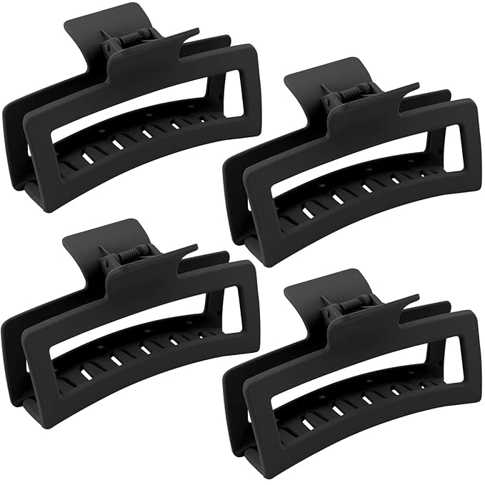 ZYTJ 5 Inche Black Extra Large Claw Clips for Thick Hair and Long Hair, 4 Pack Xl Jumbo Claw clips, Oversized Matte Non-slip Rectangle Hair Clips for Women, Big Strong Hold Jaw Clip