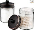 Amolliar Apothecary Jars Bathroom Storage Organizer - Cute Qtip Dispenser Vanity Canister Glass with Lid for Cotton Swabs,Rounds,Bath Salts,Makeup Sponges,Hair Accessories/Oil Rubbed Bronze（2 Pack）