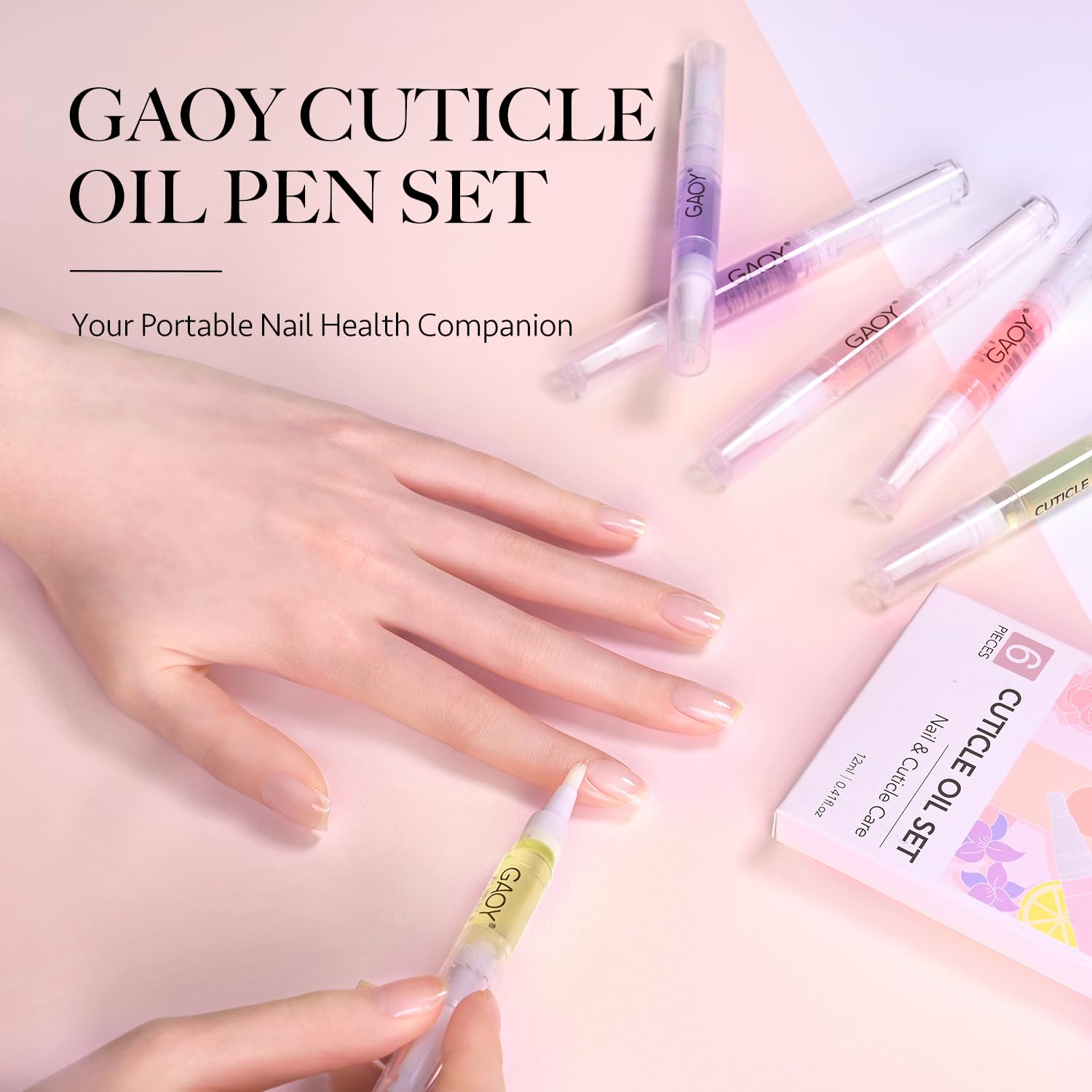 GAOY Cuticle Oil Pen Set, 6Pcs Manicure & Pedicure Accessories with Vitamin E for Nourished and Revitalized Nails, Professional Nail Growth Treatment & Repair Kit