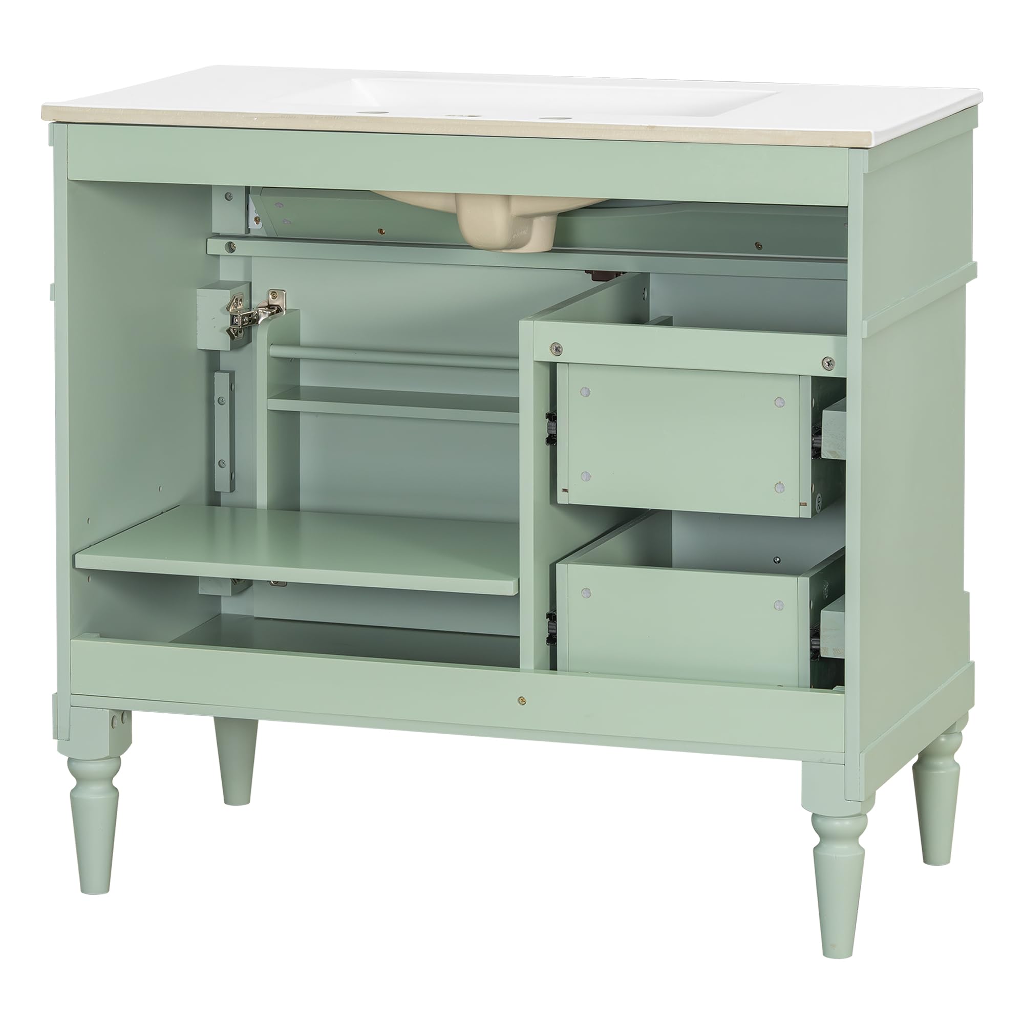 Harper & Bright Designs 36" Bathroom Vanity with Sink, Free Standing Bathroom Vanity Set with Flip Drawer, 2 Drawers, and Adjustable Shelf, Wood Storage Cabinet with Ceramic Basin for Bathroom, Green