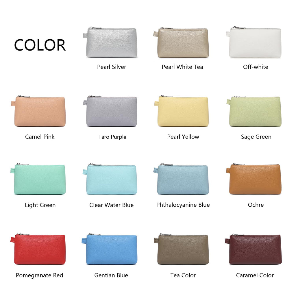 YONBEN Small Makeup Bag for Purse, Leather Cosmetic (Caramel Color)