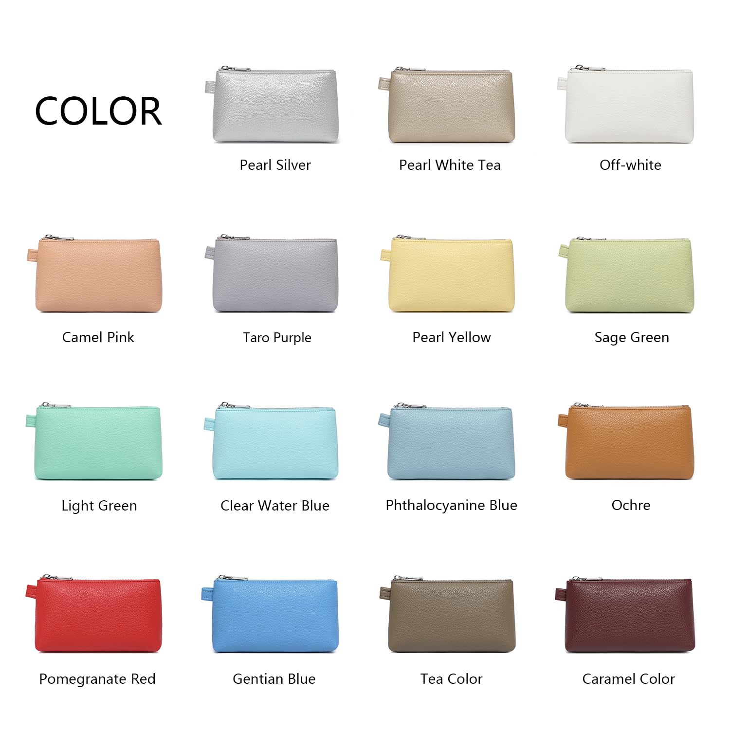 YONBEN Small Makeup Bag for Purse, Leather Cosmetic (Caramel Color)