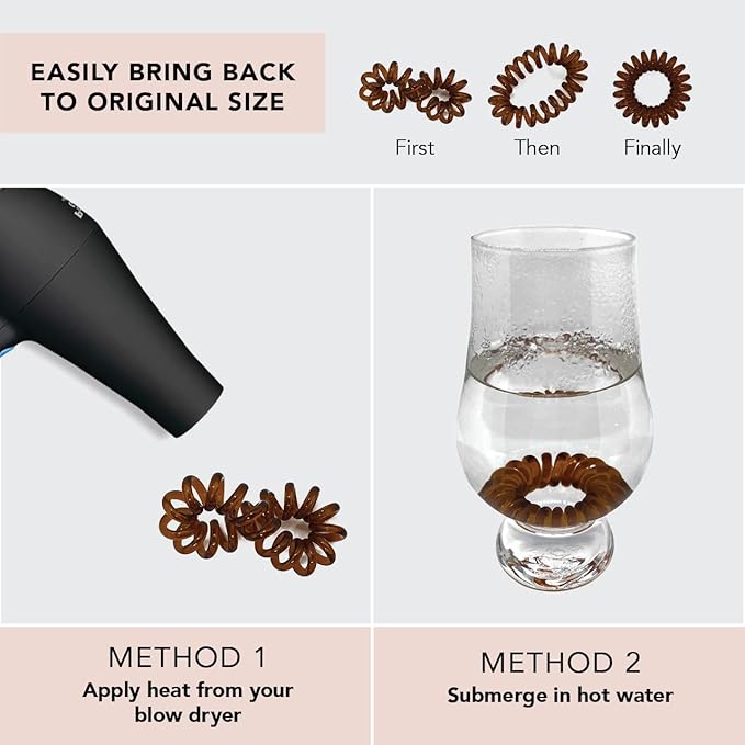 Kitsch Spiral Hair Ties for Women – Coiled Plastic Hair Ties No Damage, Ponytail Holders for Thick and Thin Hair – Creaseless and Dent-Free, Phone Cord Style - Brunette, 4 Pcs