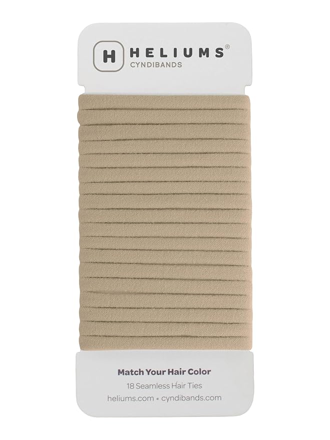 Heliums Thin Seamless Hair Ties - Sandy Blonde - 6mm Nylon No Damage Ponytail Holders, 1.75 Inch, Medium Hold for Thin to Normal Hair - 18 Pack