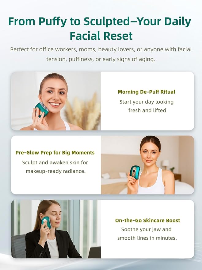 Kinbana Lymphatic Contour Face Brush – Face Massager for Lymphatic Drainage, Double Chin Reducer, and Facial Sculpting – Gentle Vibrating Lymphatic Drainage Tool for Jawline & Puffiness (Green)