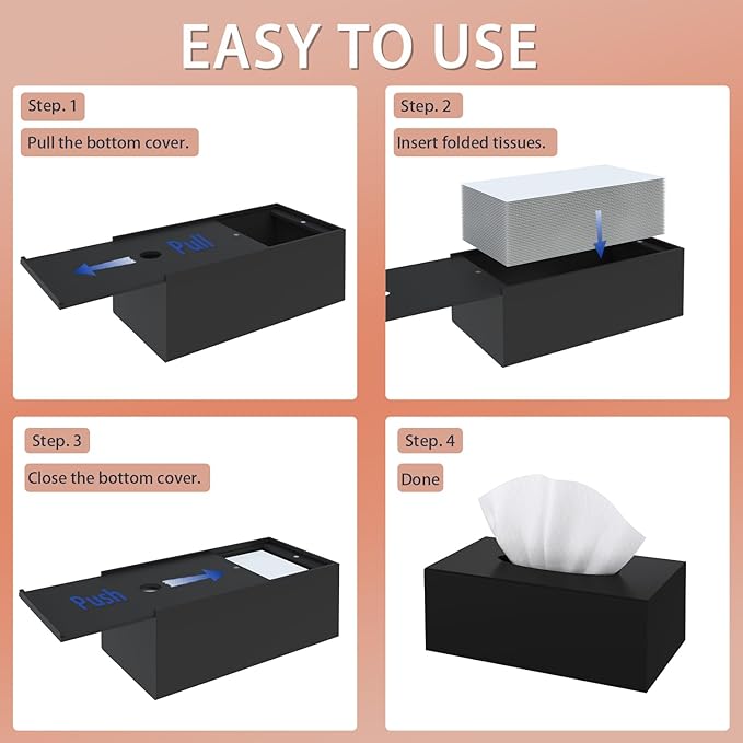 SILUT Tissue Box Cover Rectangle, Tissue Box Holder Decorative, Acrylic Tissue Box Cover, Stylish Tissue Holder for Bathroom, Home, Restaurant, Kitchen - Matte Black