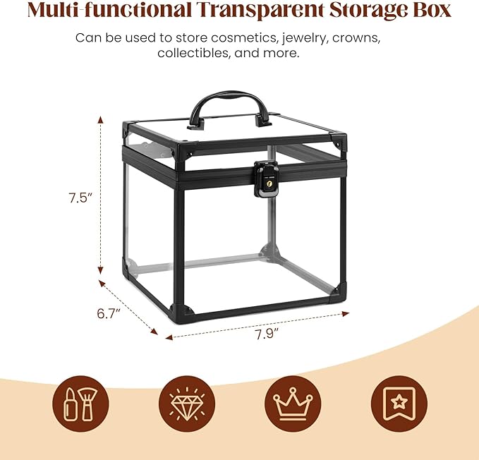 Donghome Crown Box 7.9 x 6.7 x 7.5inch, Clear Acrylic Makeup box, Makeup Organizer, Large Capacity Transparent Display Case for Vanity,Bathroom Counter or Dresser