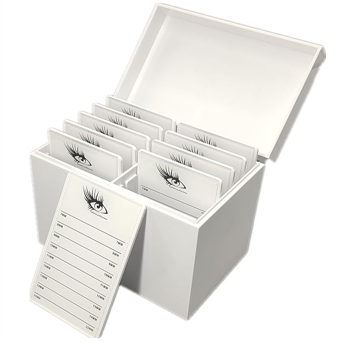 LIXIMMAZN 10 Layers Acrylic Eyelash Storage Box,Eyelash Holder Extension Tool,Makeup Organizer False Eyelashes Glue Pallet Holder, Grafting Eye lashes Close-Packed Display with 10 Pallets (White)