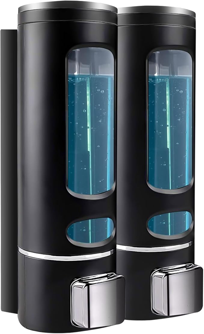 Shampoo and Conditioner Dispenser - 800ML Wall-Mounted Shower Shampoo Dispenser No Drill Body Wash Soap Dispenser for Shower, Bathroom, Hotel (2 Chamber)
