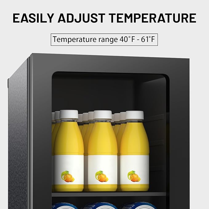 DOGHLY Beverage Refrigerator Cooler, 0.9 Cu.ft Mini Fridge Holds 24 Cans, Solid Door, Manual Temperature Control (at the Back), Quiet Compact Drink Fridge for Soda, Beer, Wine, Office, Dorm, Bar