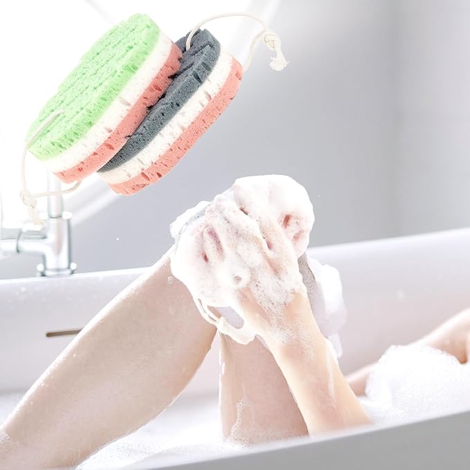 2 Pcs Bath Sponge, Deep Cleansing Body Loofah Sponge for Women Men, Large Size 3 Colors Foam Loofah for Gentle and Deep Exfoliation