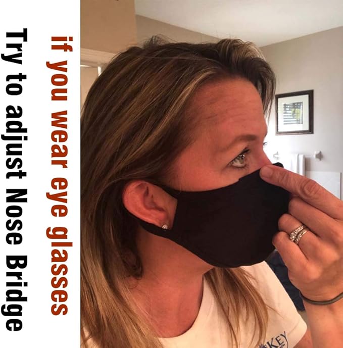 Pack 8 Black Dust Mouth Mask - All Cotton Covering - Reusable Cloth Comfy Breathable Material Black Pack 8pcs