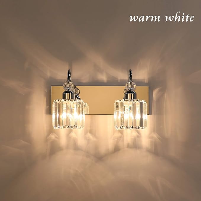 Ralbay Modern Bathroom Vanity Light - 2-Light Crystal Wall Fixture for Bathroom