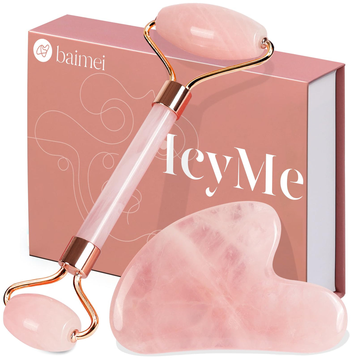 BAIMEI IcyMe Gua Sha & Jade Face Roller Set,Facial Beauty Skin Care Tools