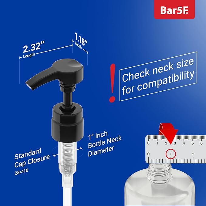 Bar5F Pumps for Shampoo and Conditioner Bottles, Salon-Brand Liters, 2 Pack