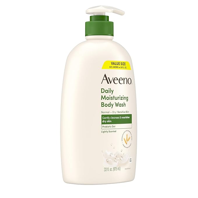 Aveeno Daily Moisturizing Body Wash for Normal to Dry Skin, Sensitive Formula with Prebiotic Oat, Gently Cleanses Dry Skin, Lightly Scented Body Wash for Women and Men, Value Size 33 fl. Oz