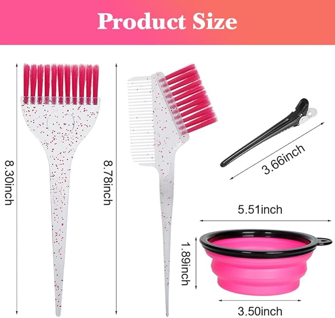 MOONMINI Hair Dye Color Brush and Bowl Set, Color Bowl Brushes Tool Mixing Bowl Kit Tint Comb for Hair Tint Dying Coloring Applicator (Pink&Clear)
