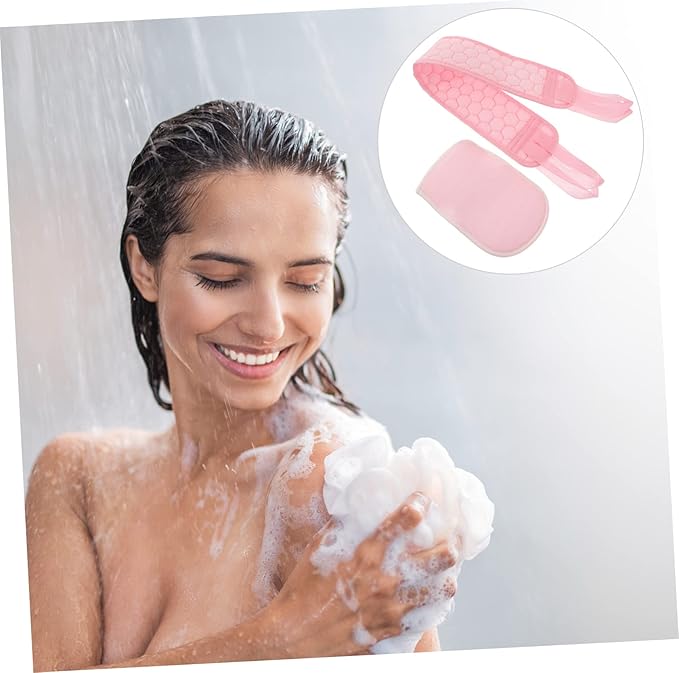 CANIGHT 2pcs Bath Scrubber Set Exfoliating Back Strap Glove for Smooth Skin Body Cleaning Tool for Shower Use Easy to Store Hang to Dry