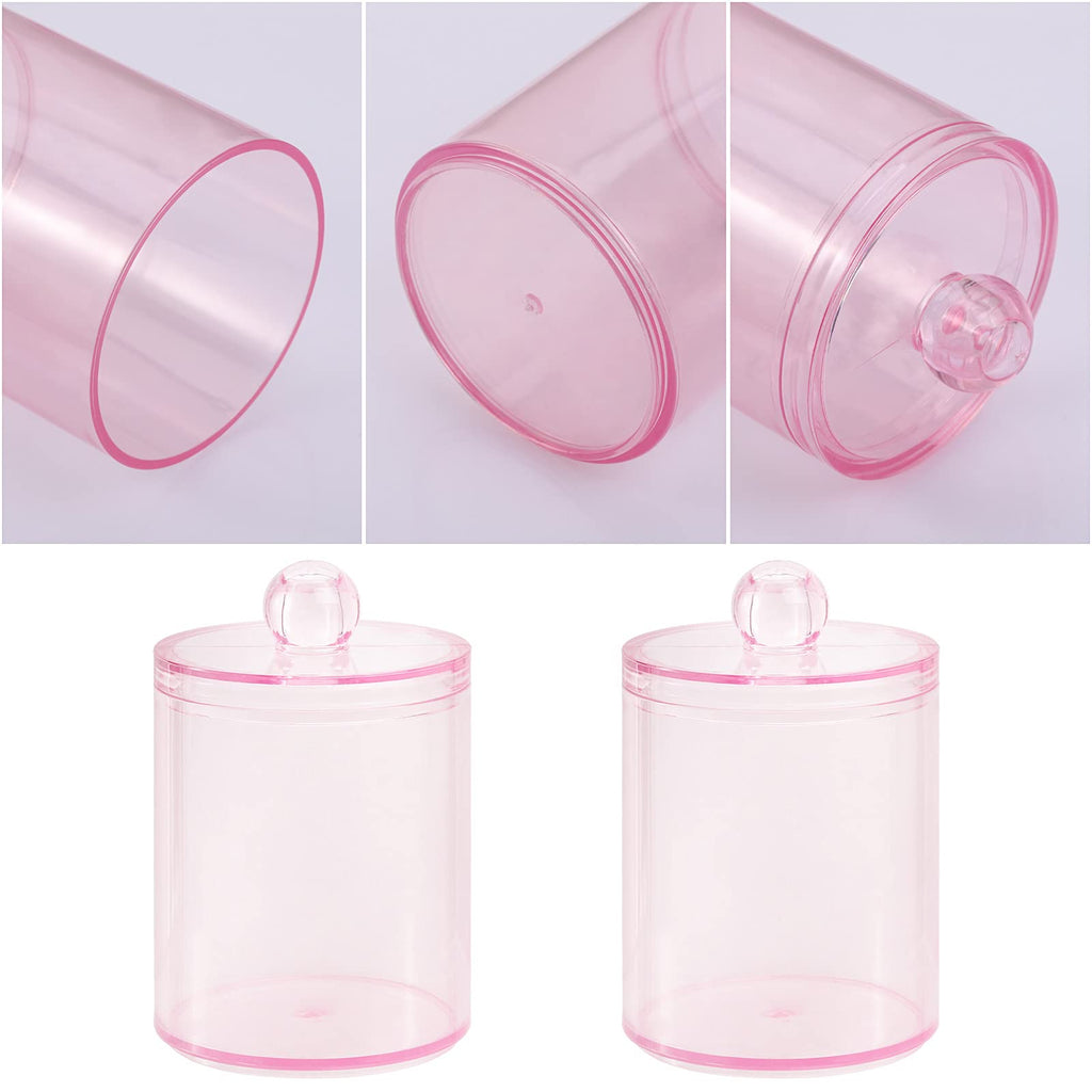 Tbestmax 6 Pack Qtip Holder, 10-Ounce Apothecary Jars with Lids for Cotton Ball Swab Pad Dispenser, Bathroom Canisters Organizer (Pink)
