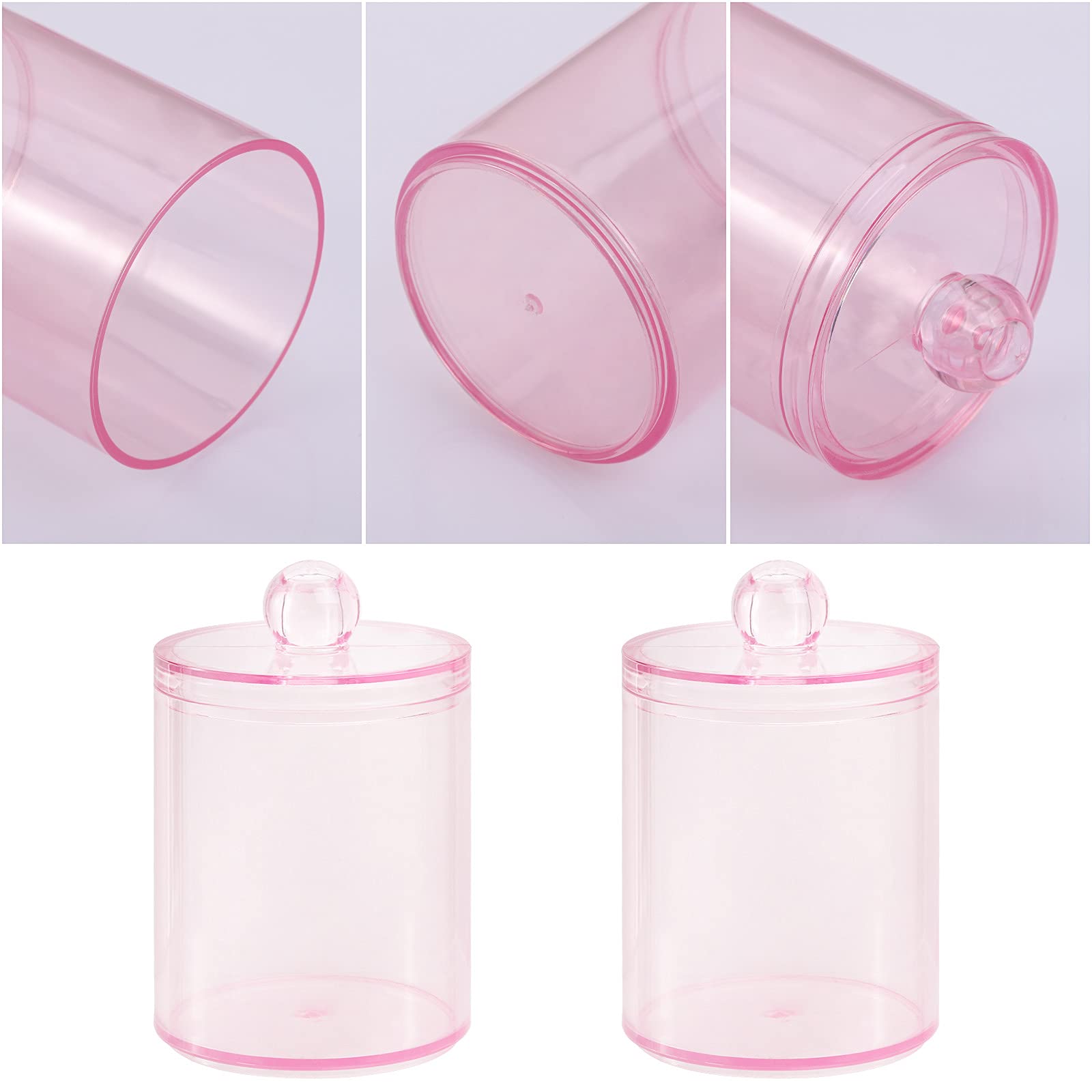 Tbestmax 6 Pack Qtip Holder, 10-Ounce Apothecary Jars with Lids for Cotton Ball Swab Pad Dispenser, Bathroom Canisters Organizer (Pink)