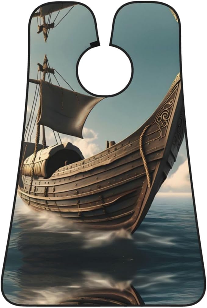 Old Viking Boat Print Beard Bib Apron For Men, Beard Hair Catcher For Men Shaving Trimming,Beard Cape Cloth