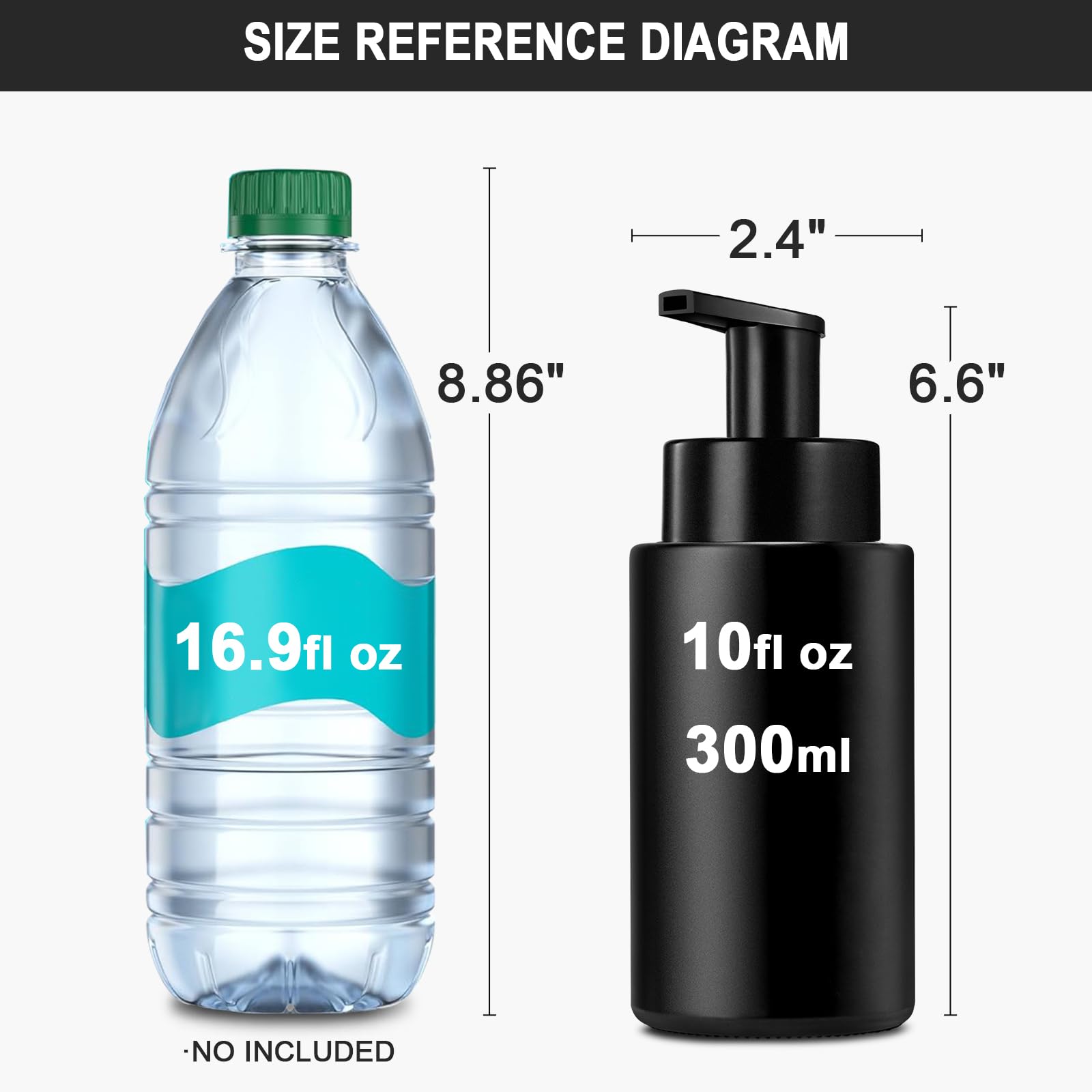 RYTOXILO Matte Black Foaming Hand Soap Dispenser, 10 oz/300ml Glass Foam Dispenser, 2 Pcs Foaming Soap Dispenser for Bathroom, Black Refillable Pump with Waterproof Labels