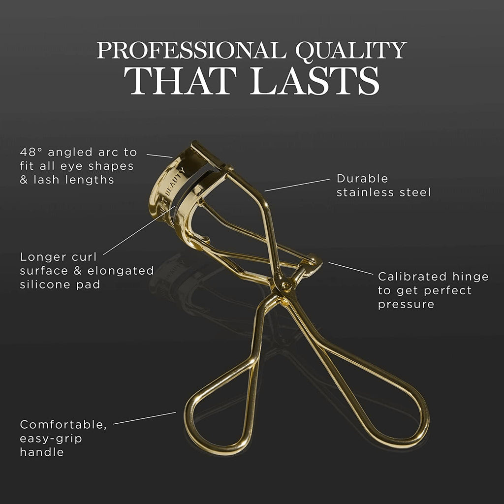 Brilliant Beauty Eyelash Curler - Satin Bag & Refill Pads, Gold